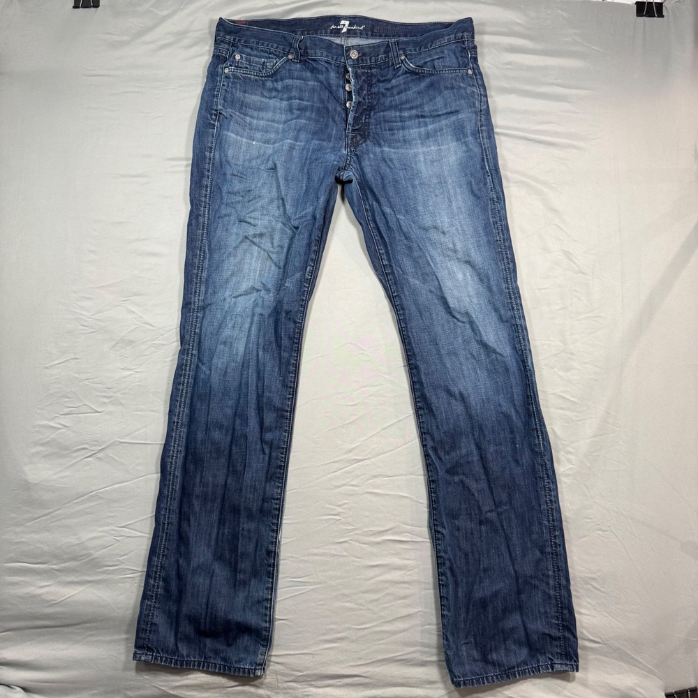 7 For All Mankind Standard Straight Leg Jeans Blue Button Fly Mens 36 (37x34) - Picture 2 of 10